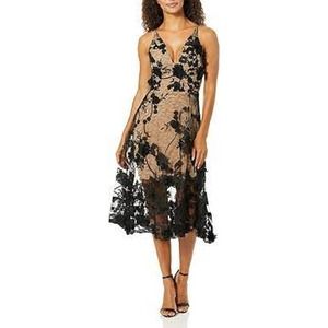 Dress the Population Black and Nude Floral Midi Dress